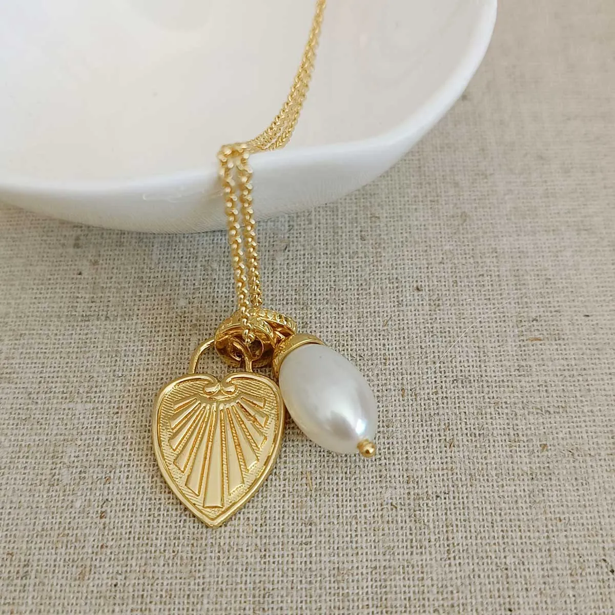 Aphrodite Pearl & Palm Leaf Necklace sold by Azuni London product image thumbnail 3