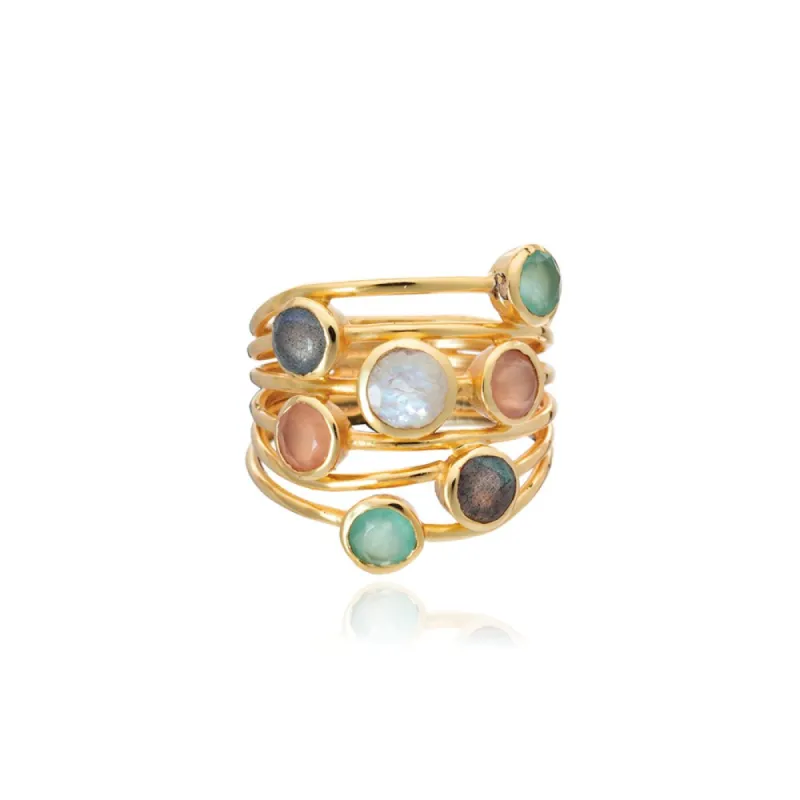 Iona Entwined Ring: Peach Moonstone Mix sold by Azuni London