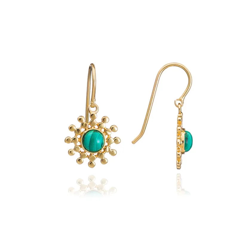 Etrusca Gold Sun Drop Malachite Earrings sold by Azuni London
