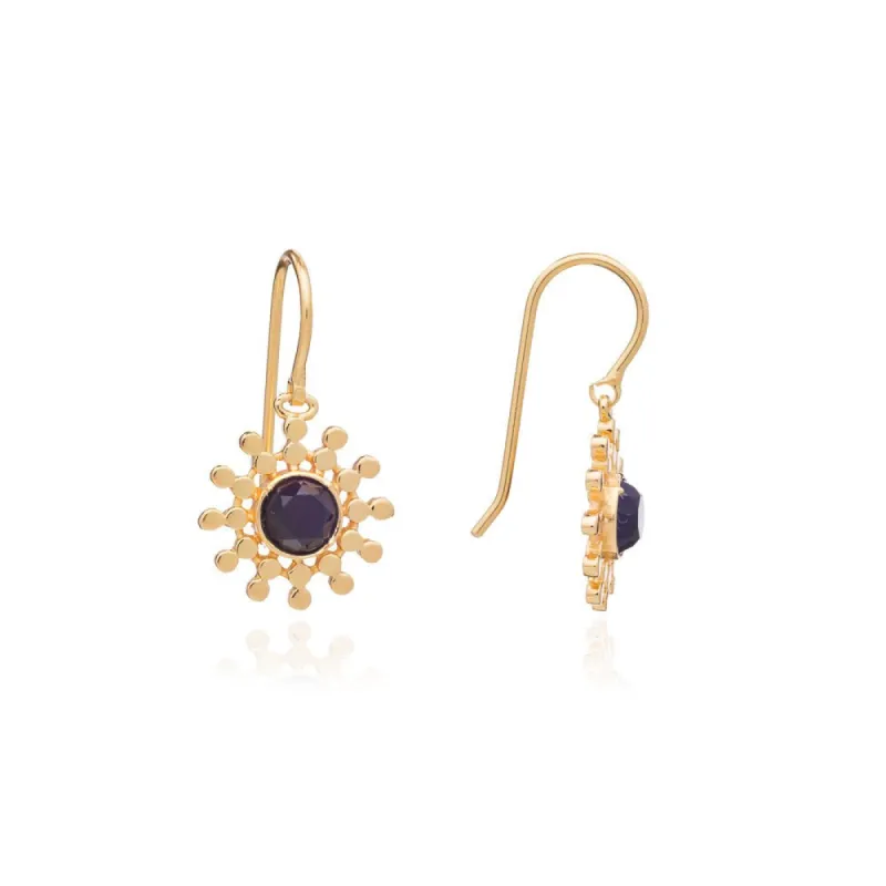 Etrusca Gold Sun Drop Earrings with Black Onyx sold by Azuni London
