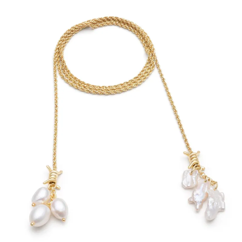 Long Pearl Lariat Barbed Wire Necklace sold by Azuni London