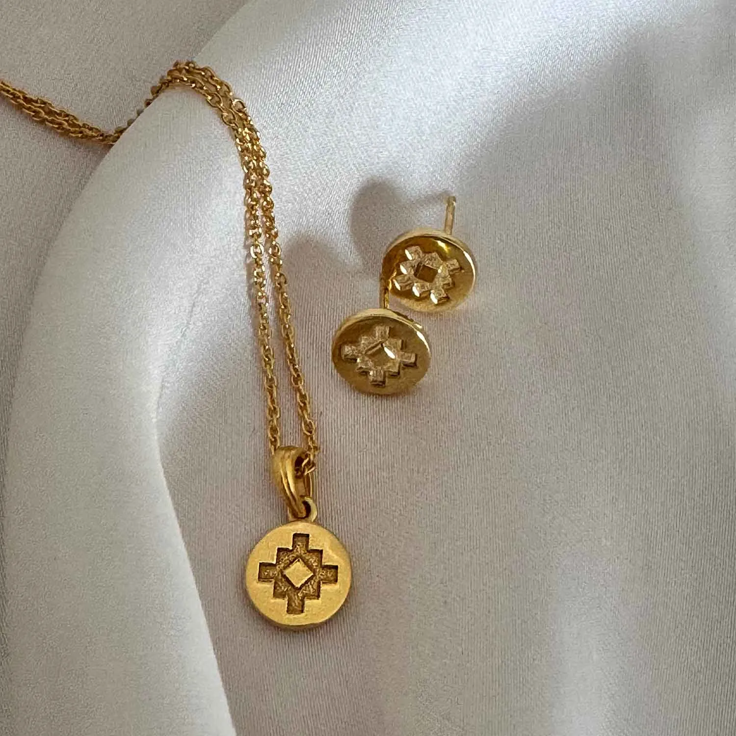 Inca Cross Gold Coin Stud Earrings sold by Azuni London product image thumbnail 5