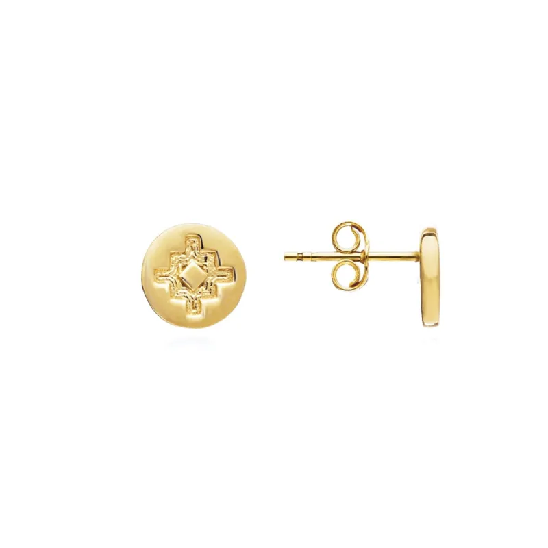 Inca Cross Gold Coin Stud Earrings sold by Azuni London