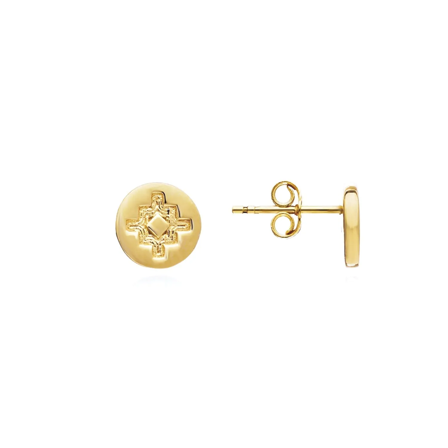 Inca Cross Gold Coin Stud Earrings sold by Azuni London