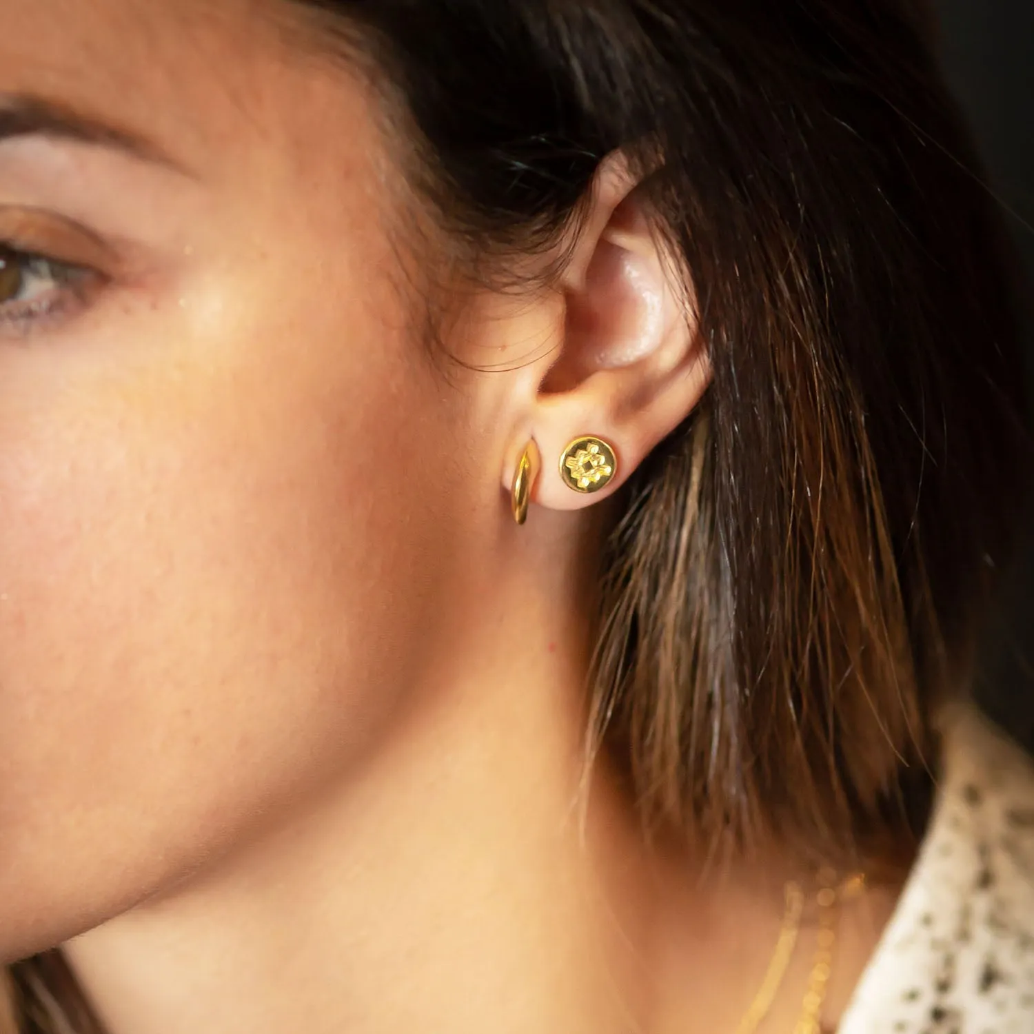 Inca Cross Gold Coin Stud Earrings sold by Azuni London product image thumbnail 3