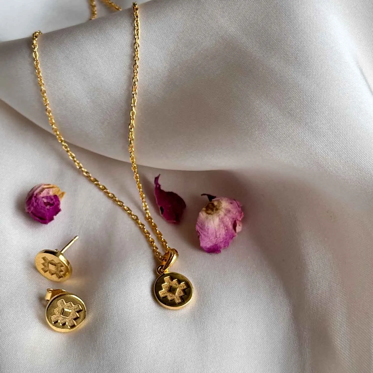 Inca Cross Gold Coin Stud Earrings sold by Azuni London product image thumbnail 2