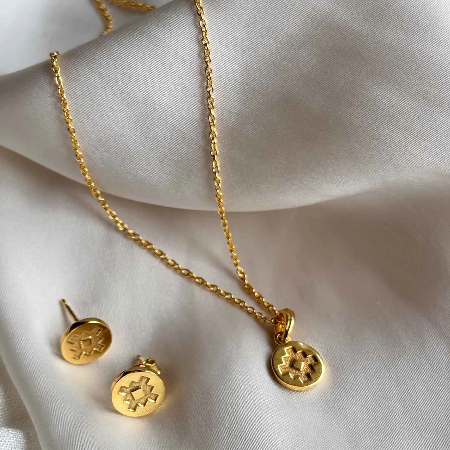 Inca Cross Gold Coin Stud Earrings sold by Azuni London product image thumbnail 4