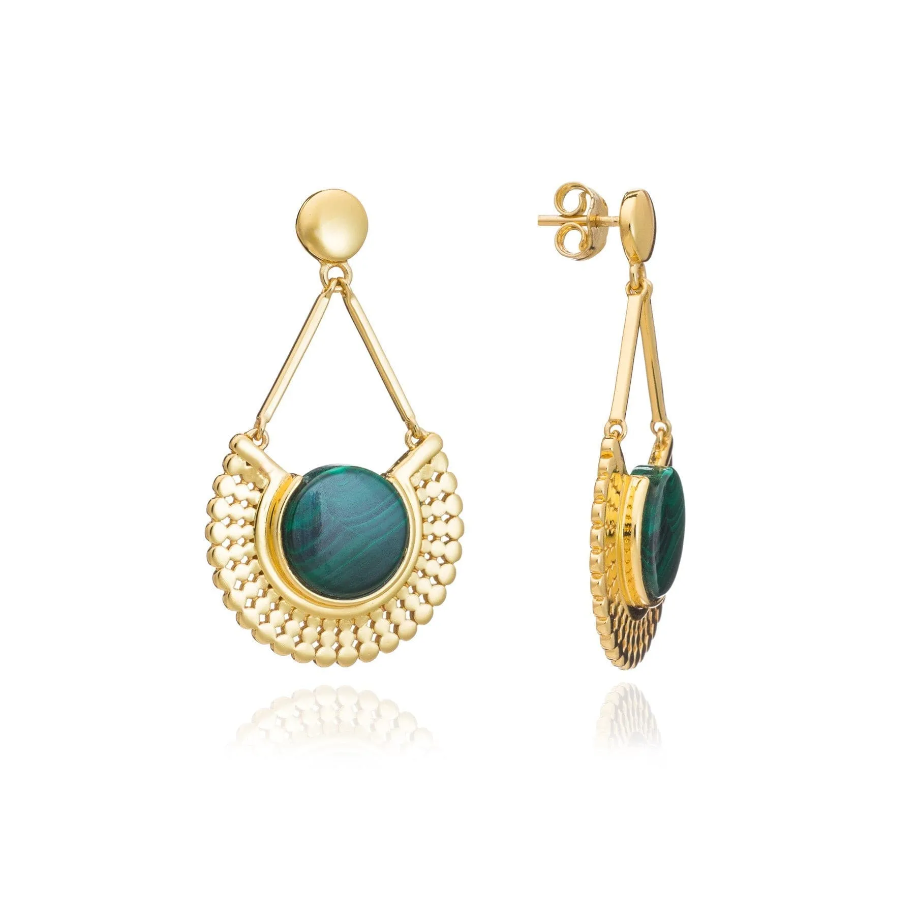 Muse Malachite Disc Beaded Statement Earrings sold by Azuni London