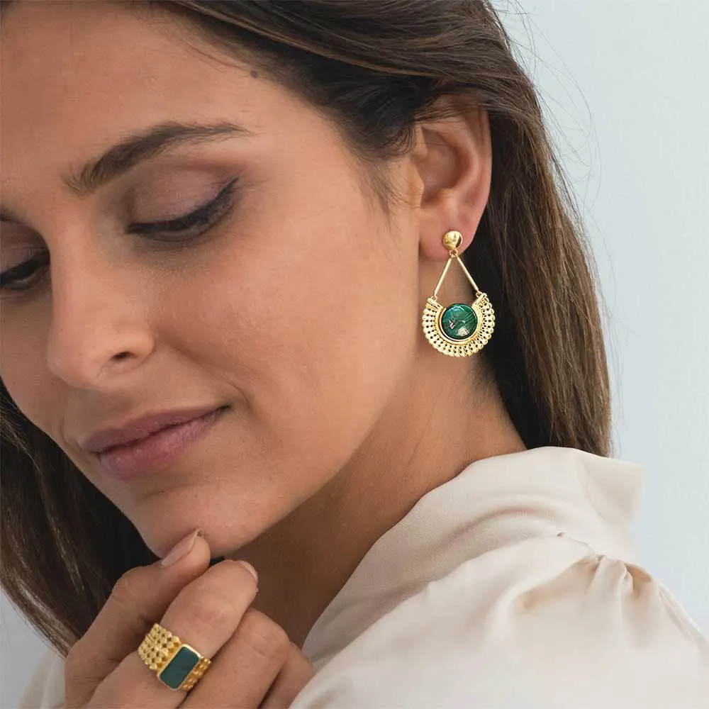 Muse Malachite Disc Beaded Statement Earrings sold by Azuni London product image thumbnail 2