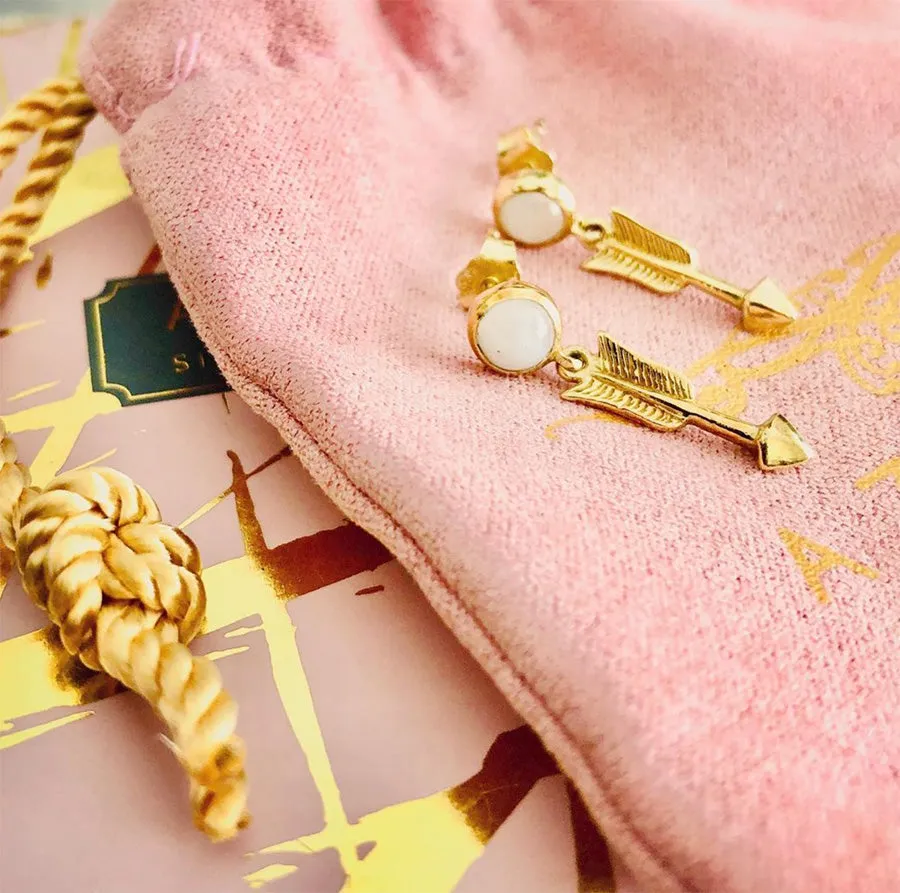 Pueblo Moonstone and Arrow Drop Stud, Gold Vermeil sold by Azuni London product image thumbnail 5