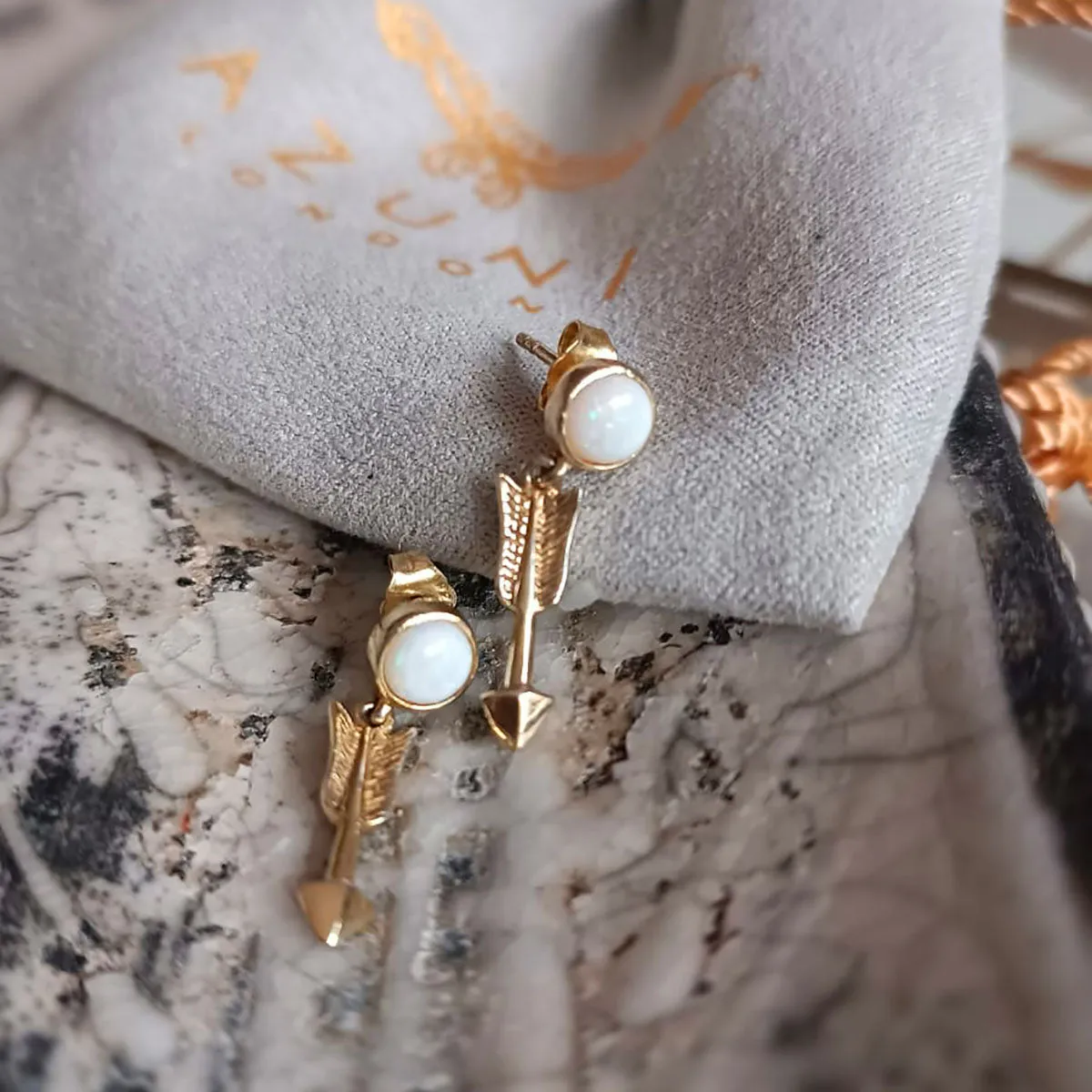 Pueblo Moonstone and Arrow Drop Stud, Gold Vermeil sold by Azuni London product image thumbnail 2