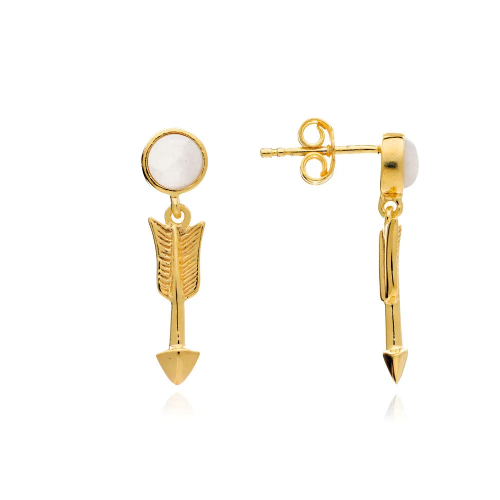 Pueblo Moonstone and Arrow Drop Stud, Gold Vermeil sold by Azuni London