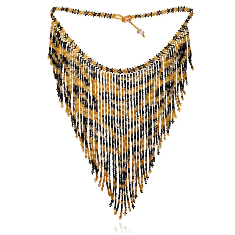 Leopard Beaded Fantail Necklace sold by Azuni London