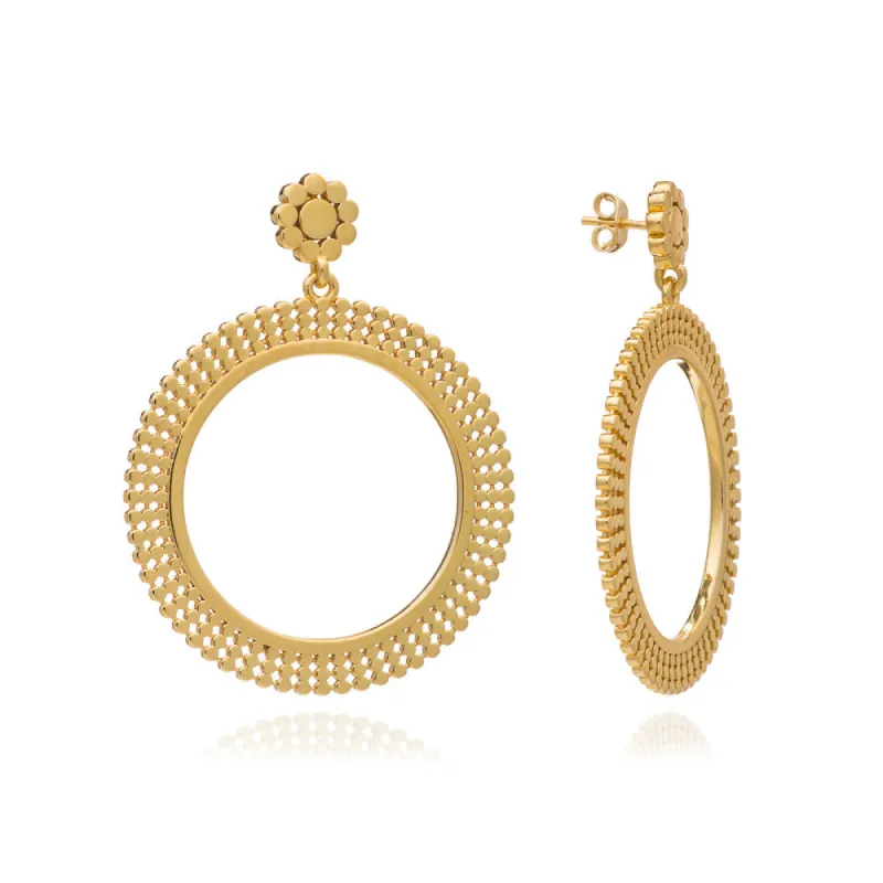 Large Etrusca Gold Hoop and Flower Stud Earrings sold by Azuni London