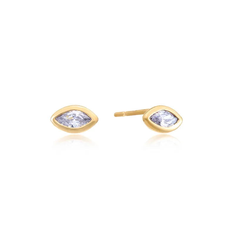 White Topaz Marquise Gold Vermeil Stud sold by Azuni London