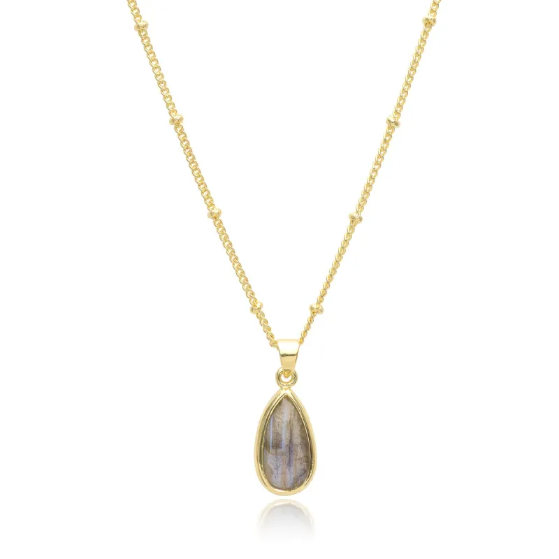 Simi Teardrop Gemstone Pendant: Gold sold by Azuni London