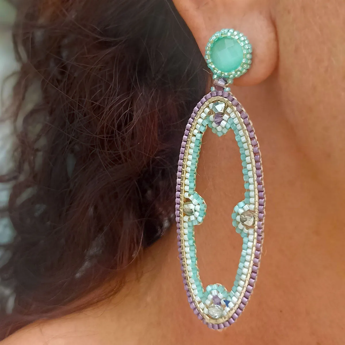 Wayu Large Oval Beaded Earrings sold by Azuni London product image thumbnail 4