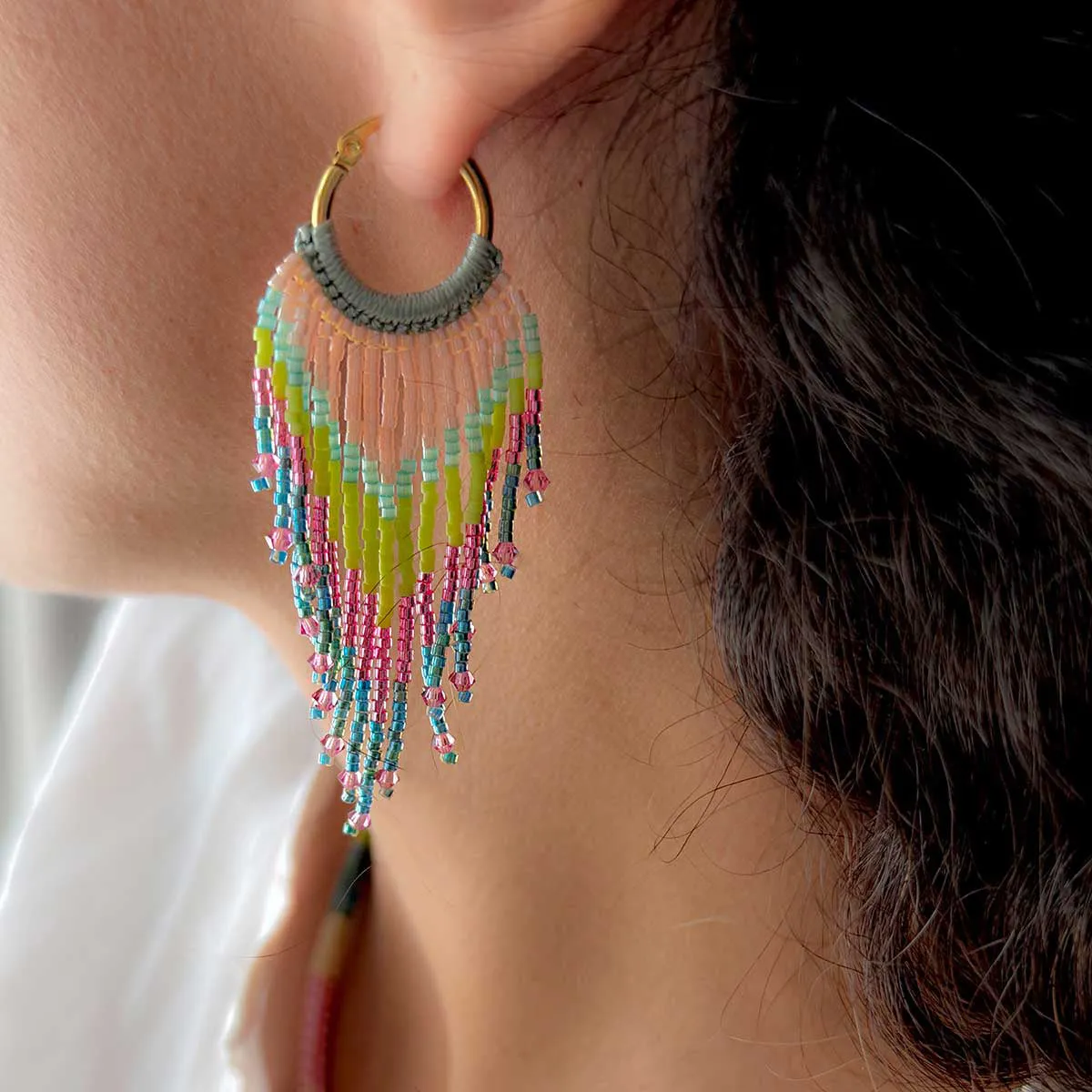 Yaz Bead Fringe Gold Sleeper Earrings sold by Azuni London product image thumbnail 2