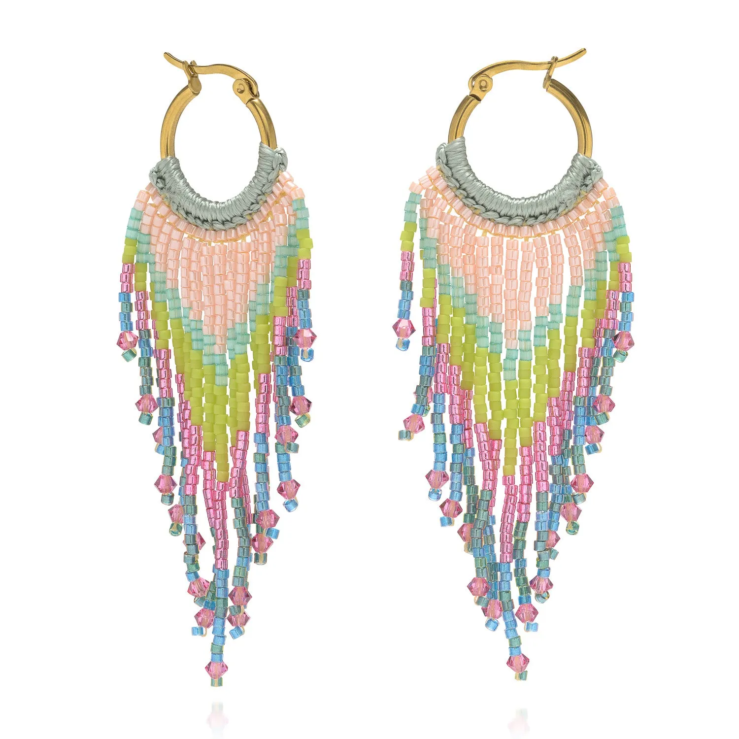 Yaz Bead Fringe Gold Sleeper Earrings sold by Azuni London product image thumbnail 3