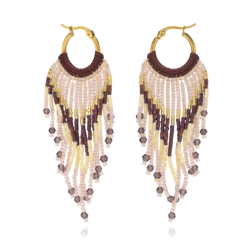 Yaz Bead Fringe Gold Sleeper Earrings sold by Azuni London