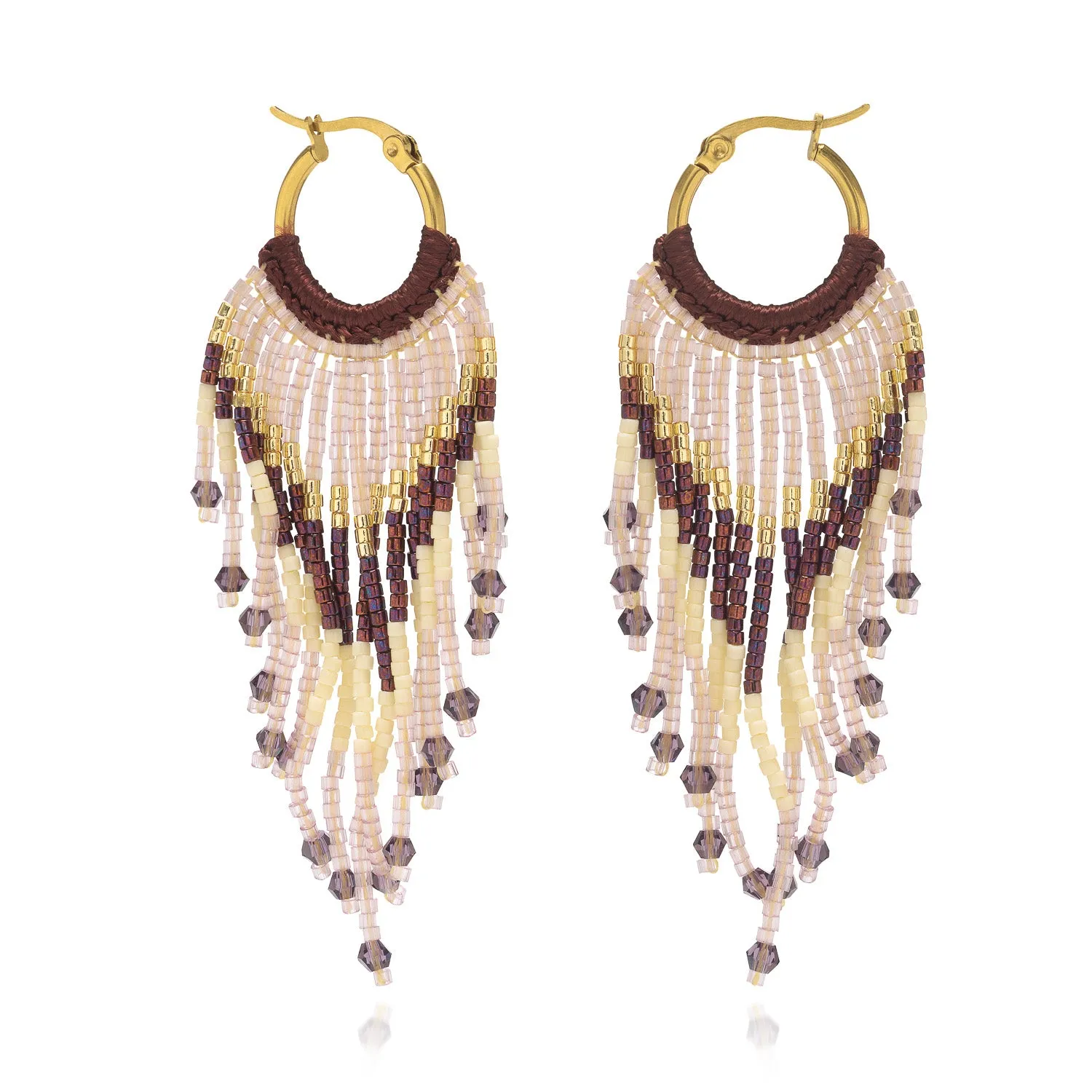 Yaz Bead Fringe Gold Sleeper Earrings sold by Azuni London