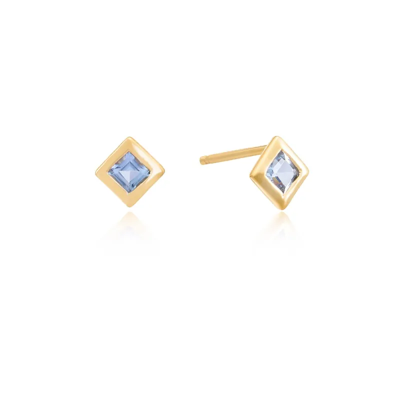 Square Cut Blue Topaz Stud sold by Azuni London