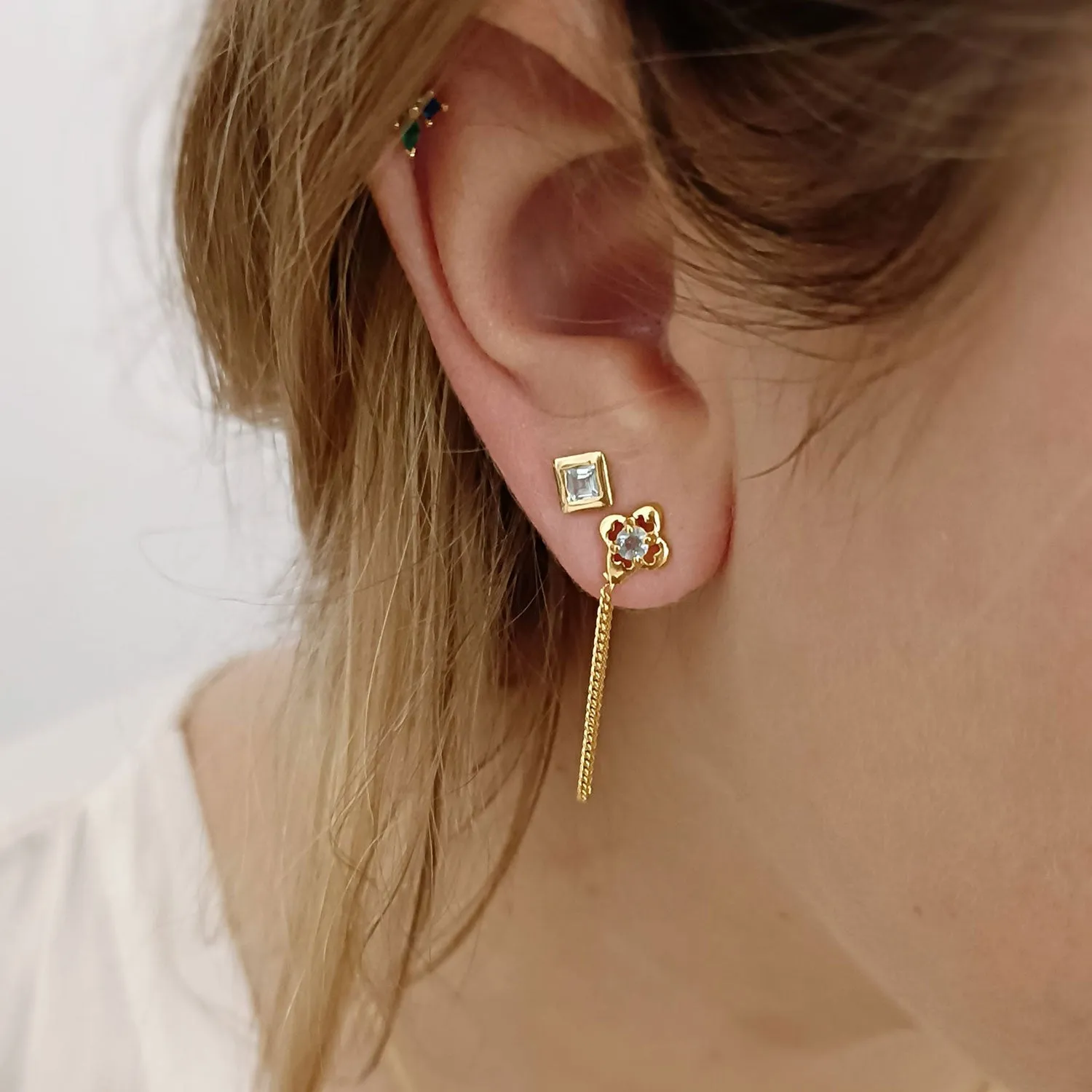 Square Cut Blue Topaz Stud sold by Azuni London product image thumbnail 2