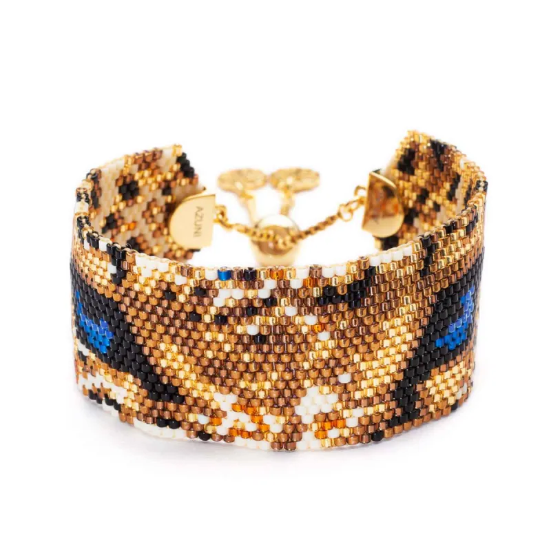 Leopard Face Beaded Cuff sold by Azuni London
