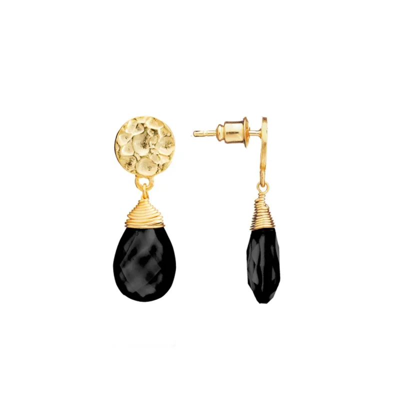 Athena Large Drop Earrings: Black Onyx sold by Azuni London
