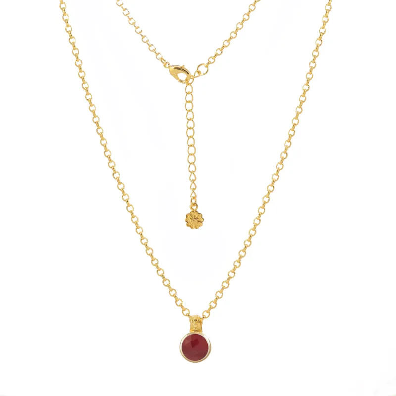 Charis Round Gemstone Necklace Ruby sold by Azuni London