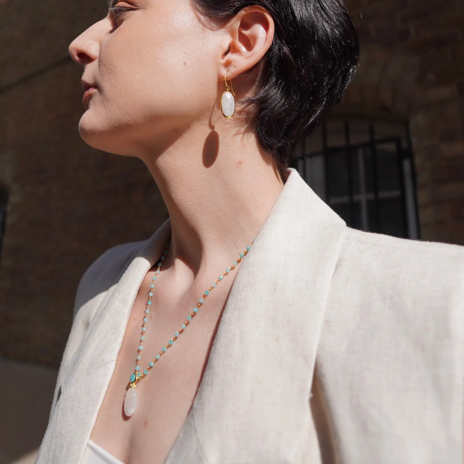 Charis Oval Gemstone Earrings Moonstone sold by Azuni London product image thumbnail 2