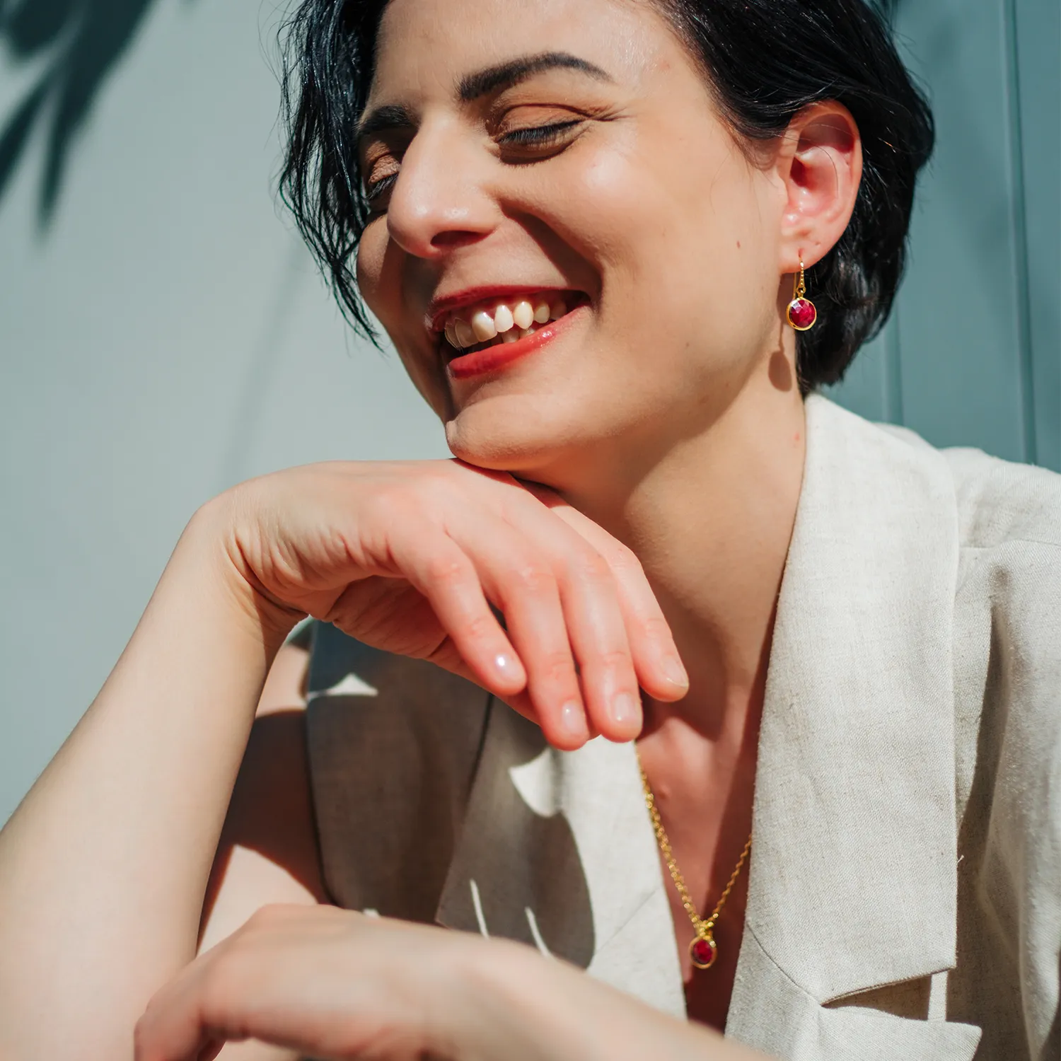 Charis Round Gemstone Earrings Moonstone sold by Azuni London product image thumbnail 3