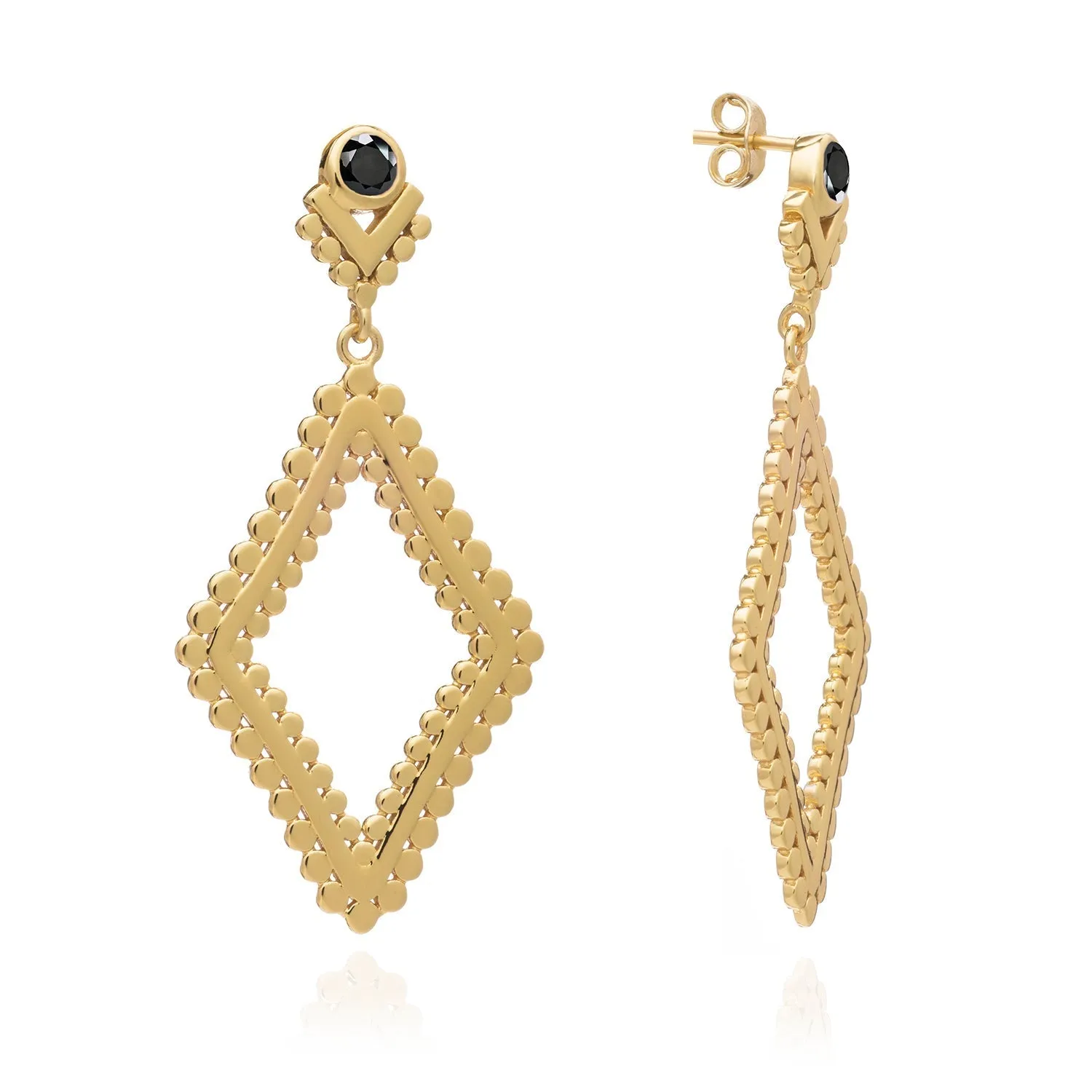 Etrusca Diamond Hoop Stud Earrings: Black Onyx sold by Azuni London