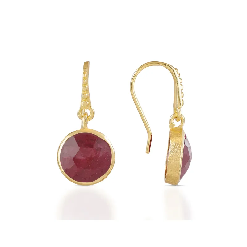 Charis Round Gemstone Earrings Ruby Quartz sold by Azuni London