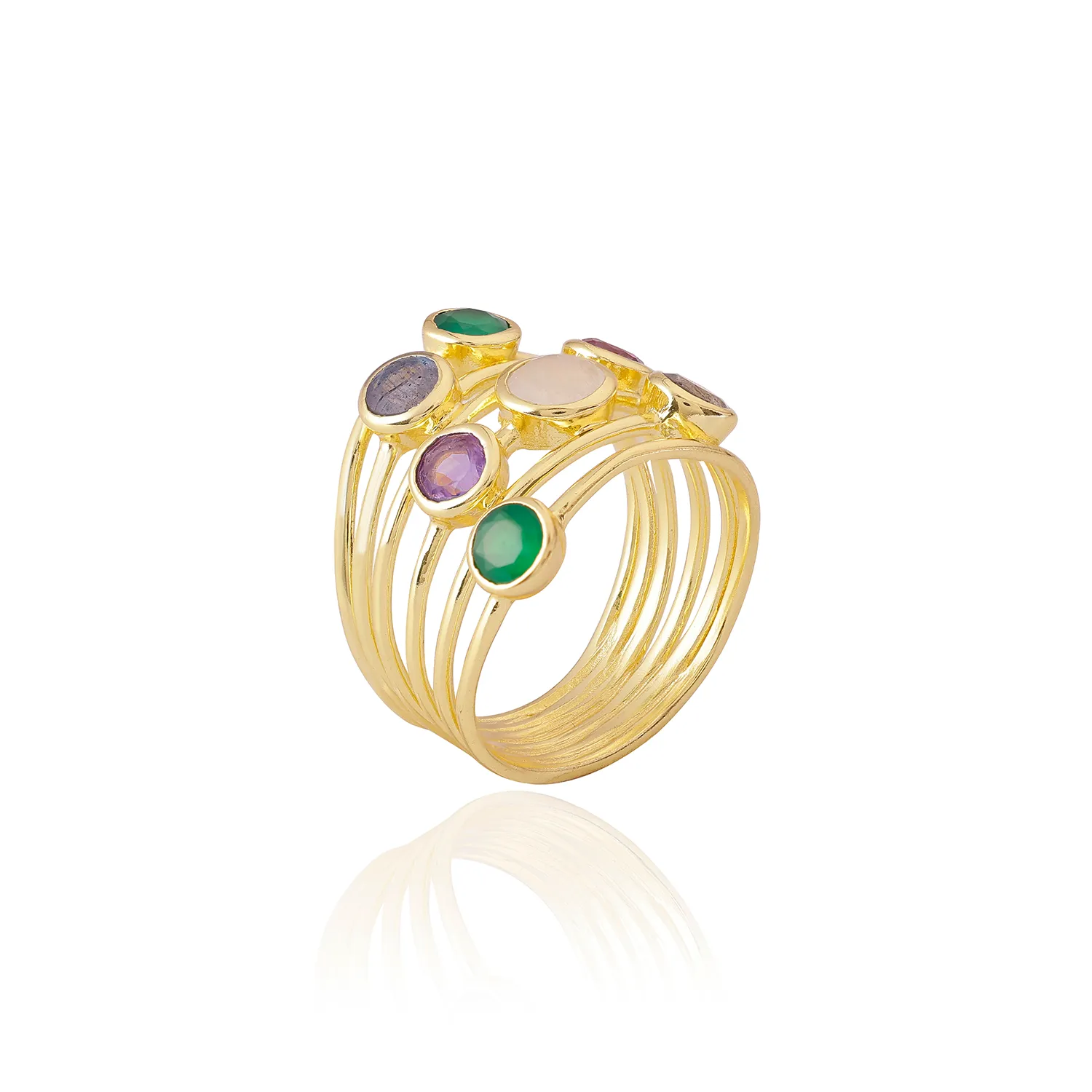Iona Entwined Ring: Green Onyx, Amethyst, Moonstone & Labradorite sold by Azuni London product image thumbnail 2
