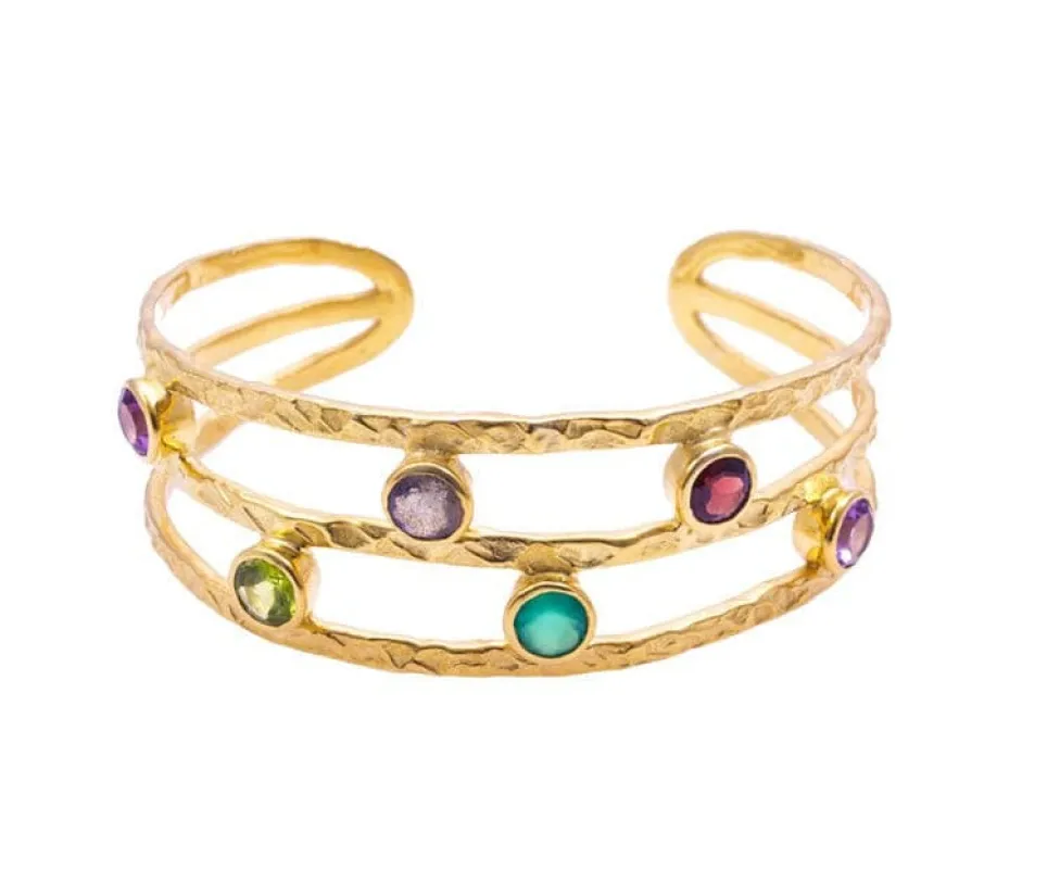 Thalia Gemstone Bangle with Garnet, Peridot, Labradorite & Amethyst sold by Azuni London