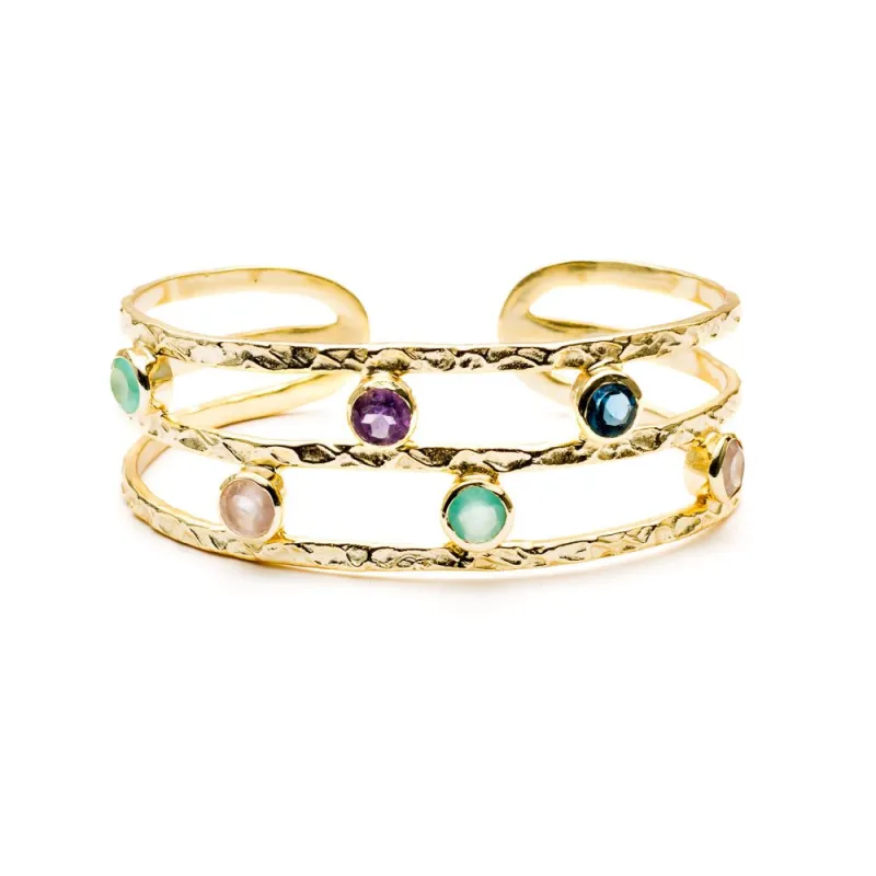 Thalia Gemstone Bangle with Rose Quartz, Amethyst, Iolite & Pariba Onyx sold by Azuni London