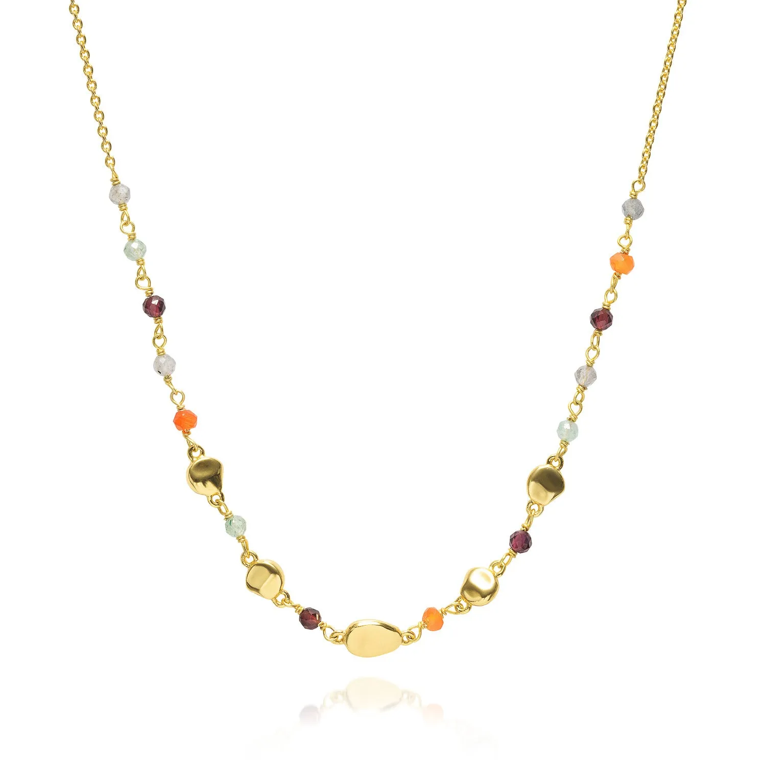 Sofia Nugget Necklace Labradorite, Carnelian, Green Aventurine & Garnet sold by Azuni London