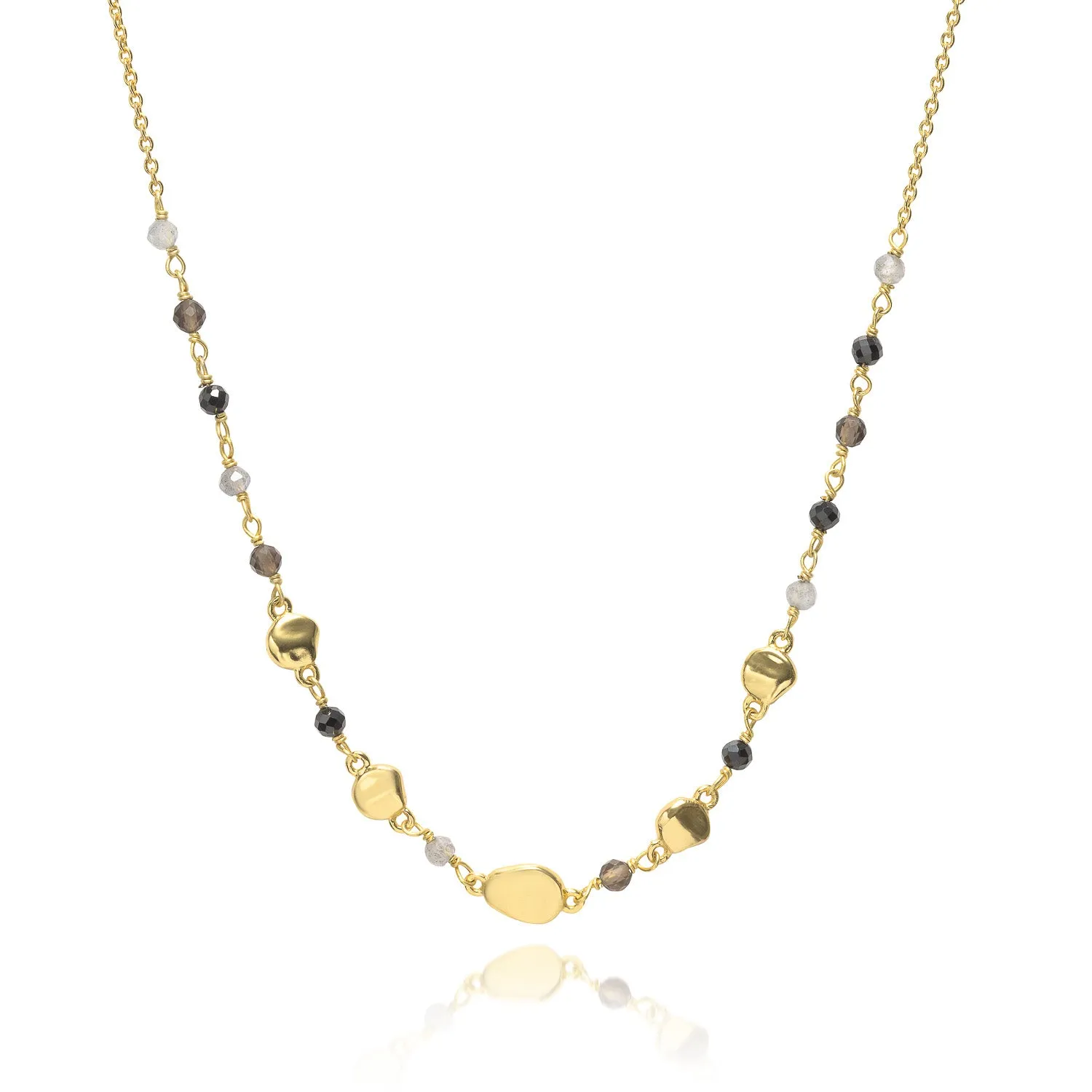 Sofia Nugget Necklace Black Onyx, Smoky Quartz & Labradorite sold by Azuni London