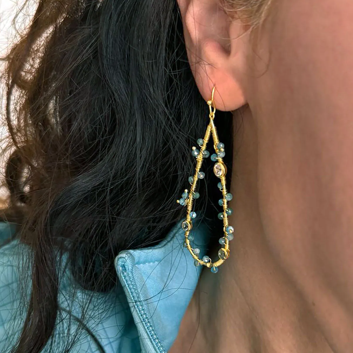 Hydra Large Teardrop Wire-Wrapped Gemstone Earrings Moonstone, Rose Quartz, Pink Jade and Pink Tourmaline sold by Azuni London product image thumbnail 3