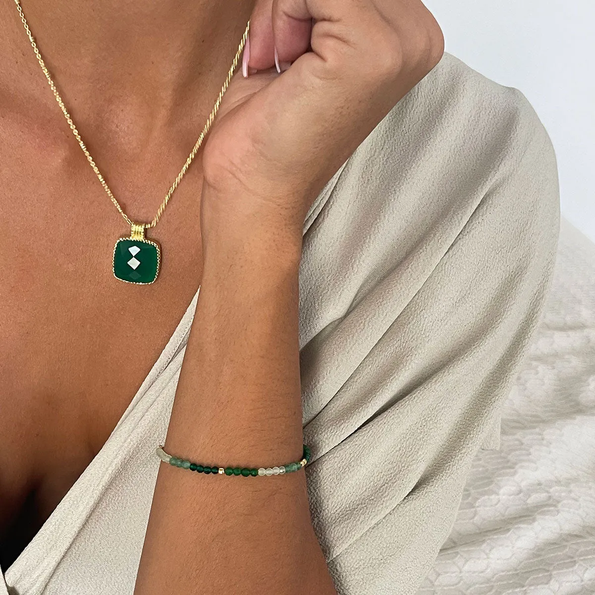 Tetra Large Square Gemstone Pendant Green Onyx sold by Azuni London product image thumbnail 4