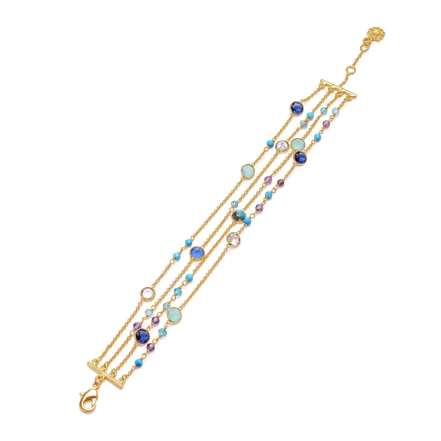 Hydra Multi-Strand Gold Chain and Gemstone Bracelet Iolite, Blue Topaz & Apatite sold by Azuni London product image thumbnail 2