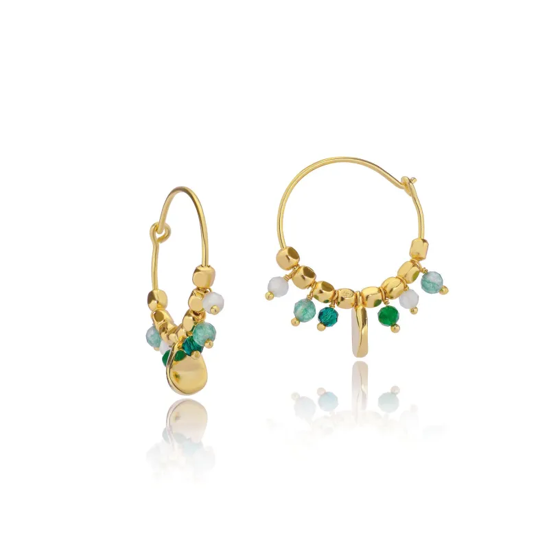 Sofia Wire Hoop Earring Green Hydro, Green Jade, Prehnite and Green Aventurine sold by Azuni London