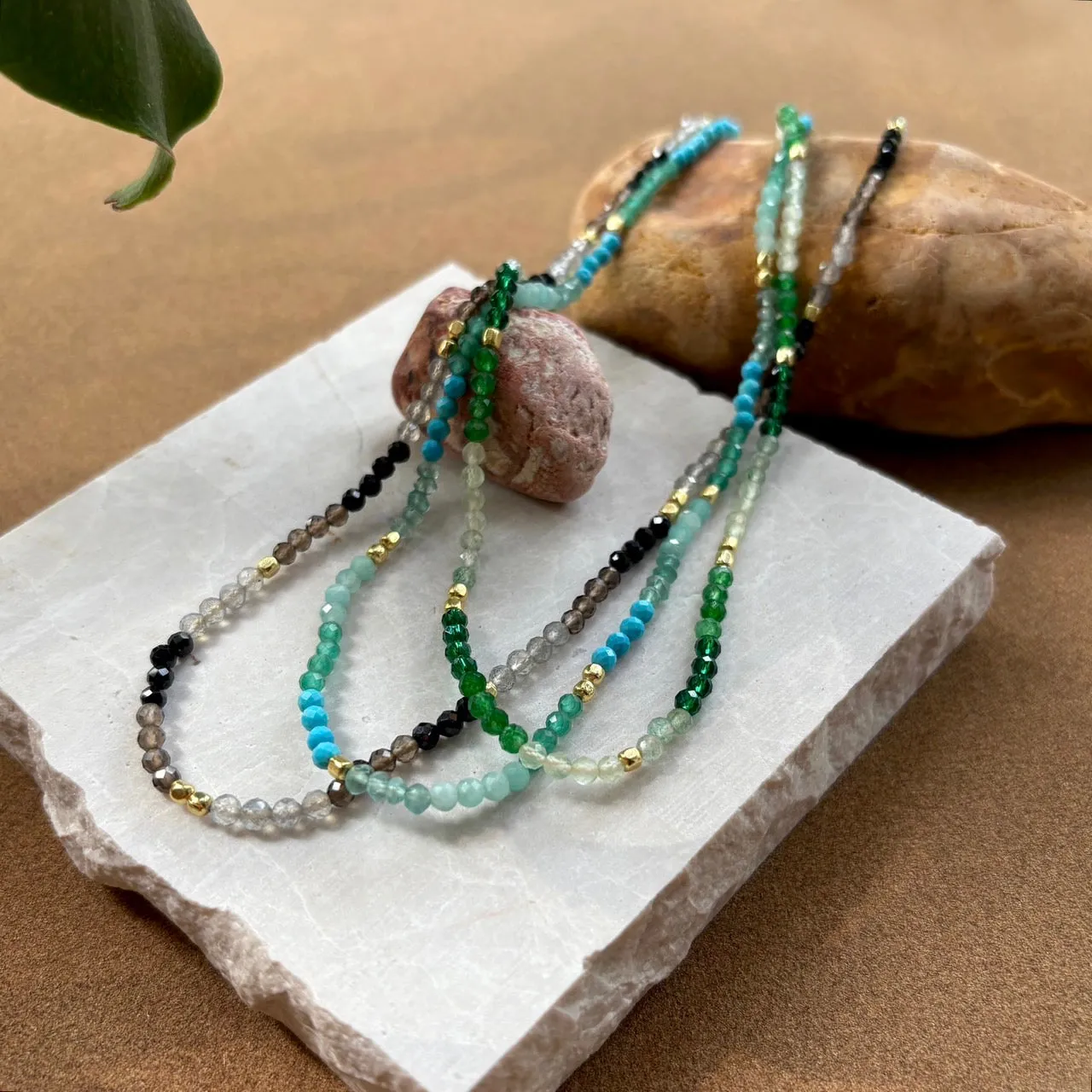 Milos Mixed Gemstone Beaded Necklace Prehnite, Moss Agate & Green Aventurine sold by Azuni London product image thumbnail 2