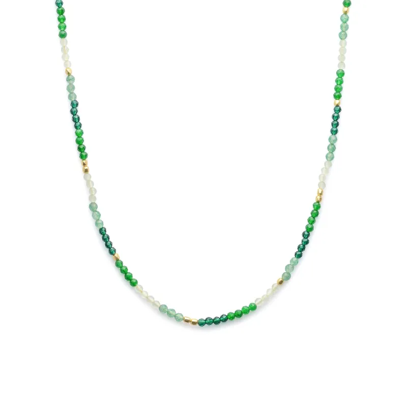 Milos Mixed Gemstone Beaded Necklace  Prehnite, Moss Agate & Green Aventurine sold by Azuni London