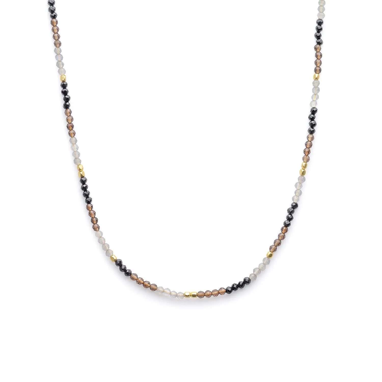 Milos Mixed Gemstone Beaded Necklace Black Onyx, Smoky Quartz & Labradorite sold by Azuni London product image thumbnail 4