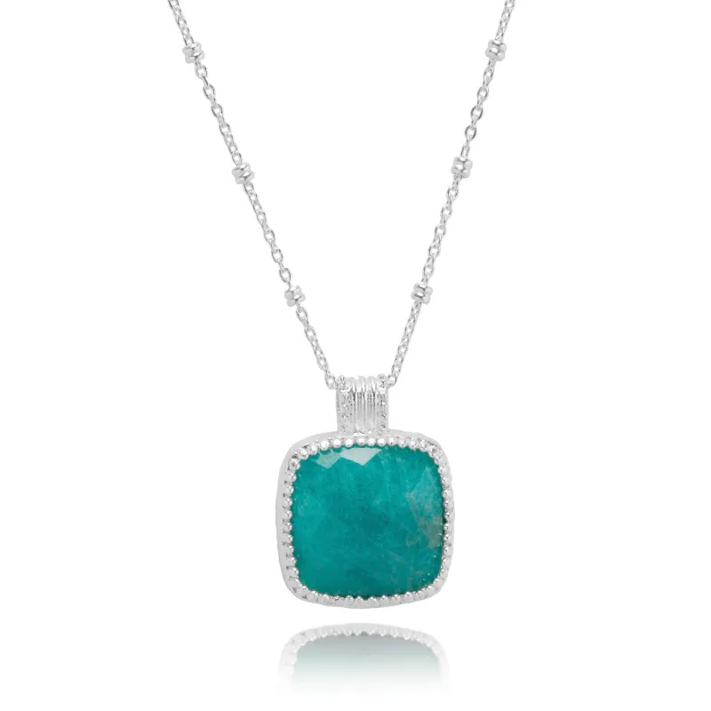 Tetra Large Square Gemstone Pendant: Silver Amazonite sold by Azuni London