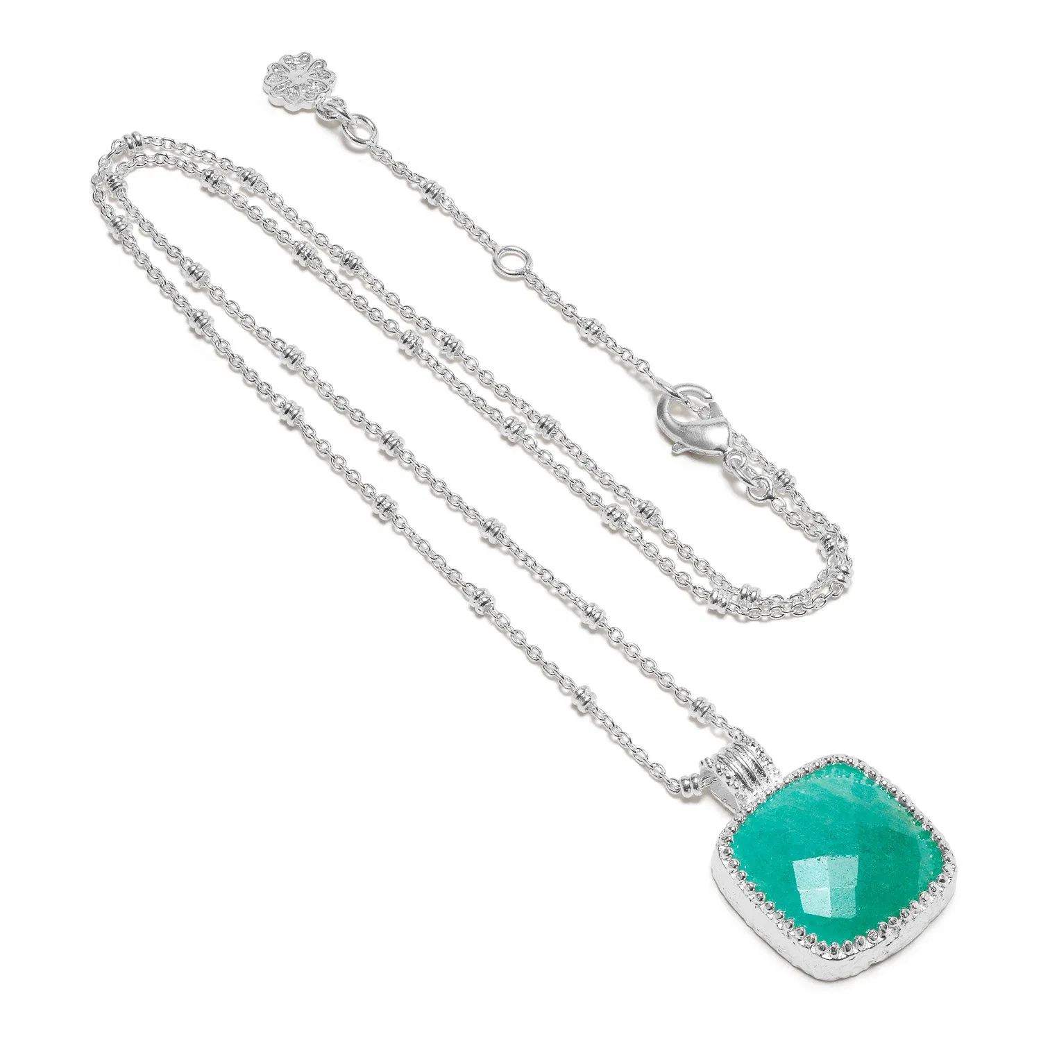 Tetra Large Square Gemstone Pendant: Silver Amazonite sold by Azuni London product image thumbnail 3