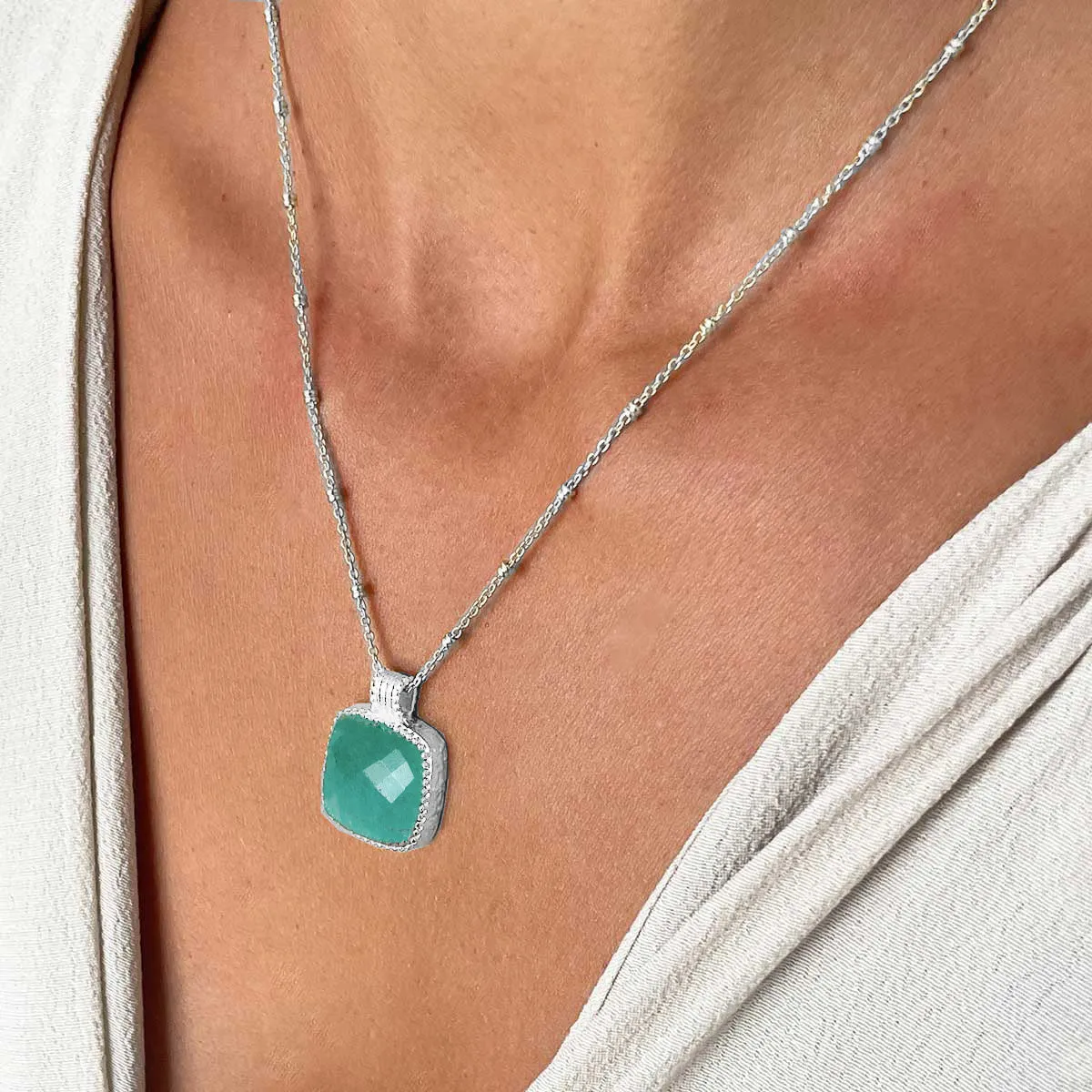 Tetra Large Square Gemstone Pendant: Silver Amazonite sold by Azuni London product image thumbnail 2