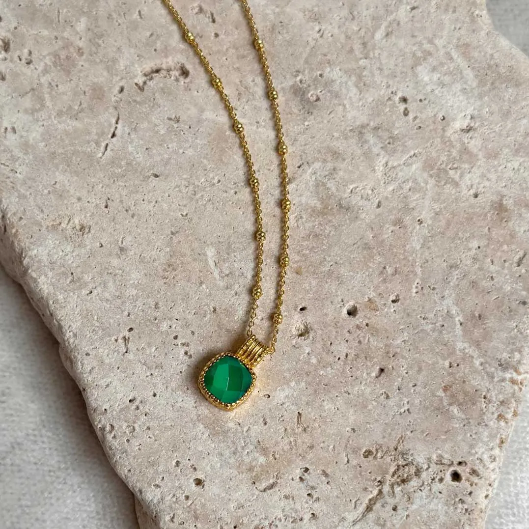 Tetra Square Gemstone Pendant: Green Onyx sold by Azuni London product image thumbnail 3